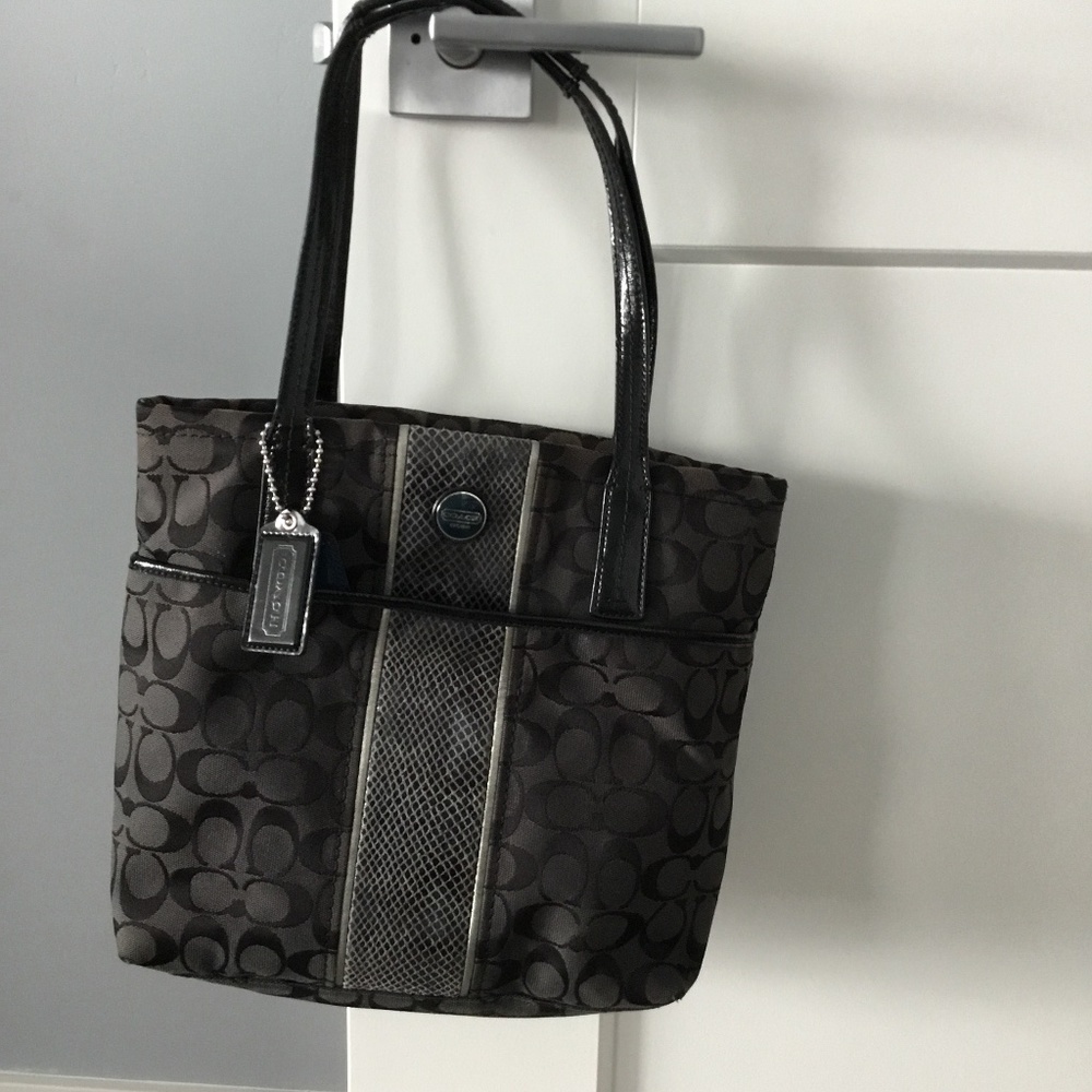 Coach signature black tote with python